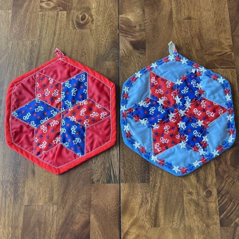 Patriotic Handmade Potholder Hot Pad Trivets Set Of Two